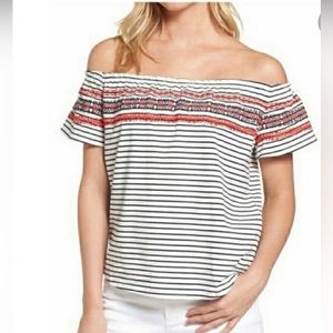 Anthropologie THML Mirah Off The Shoulder Embroidered Knit Top large